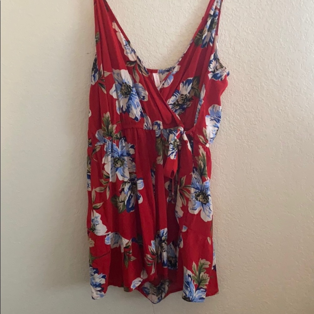 Red floral romper